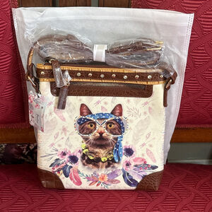 Brentano Cat Print Crossbody Bag with Adjustable Strap & multiple pockets